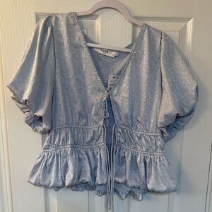 ASTR Women's Light Blue Ruffle Blouse